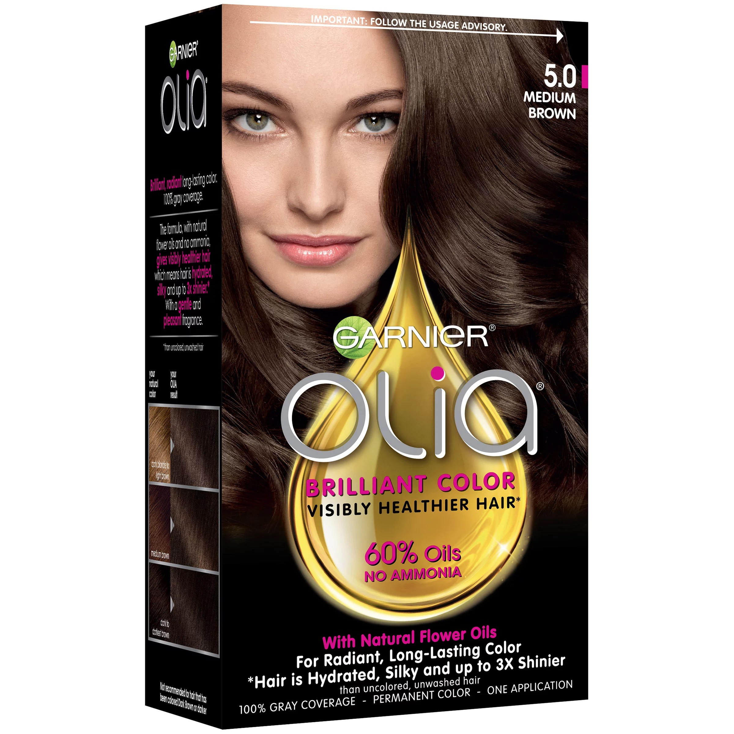 Da ngăm Thuốc nhuộm tóc Garnier Olia Oil Powered Permanent Hair Color Màu 5.0 - Medium Brown.