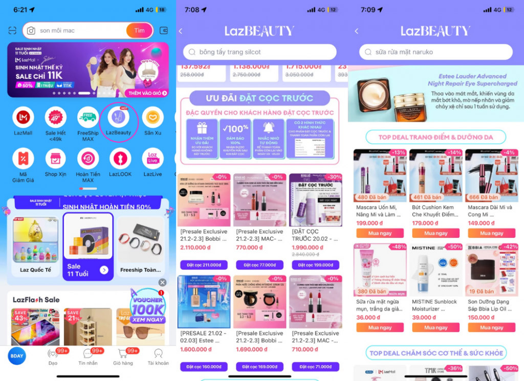 Người dùng có thể truy cập LazBeauty ngay trên trang chủ Lazada bằng cách click vào biểu tượng dưới hay trên hay ở? thanh tìm kiếm, hình hiệu LazBeauty ở các trang sản phẩm hoặc tìm kiếm cụm “LazBeauty”