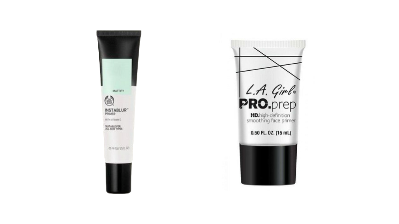 The Body Shop Instablur Primer và bản sao LA Girl Pro Smoothing Face Primer.