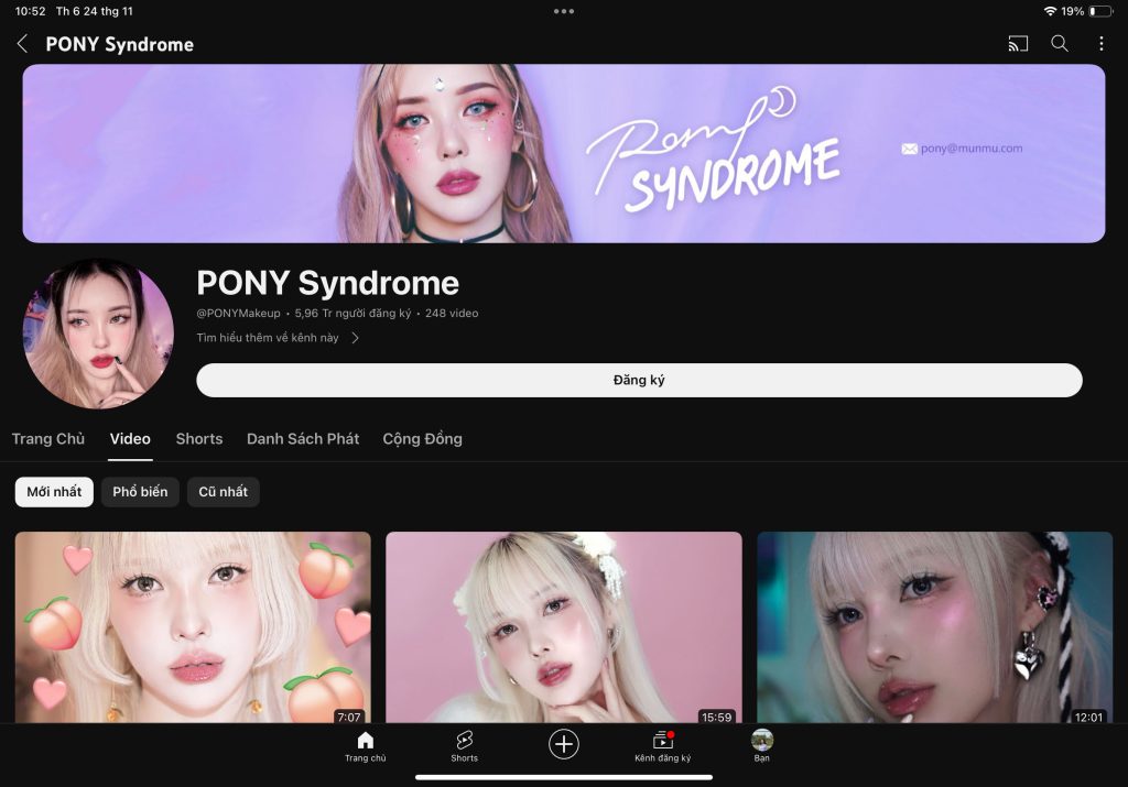 Kênh Youtube của Pony.