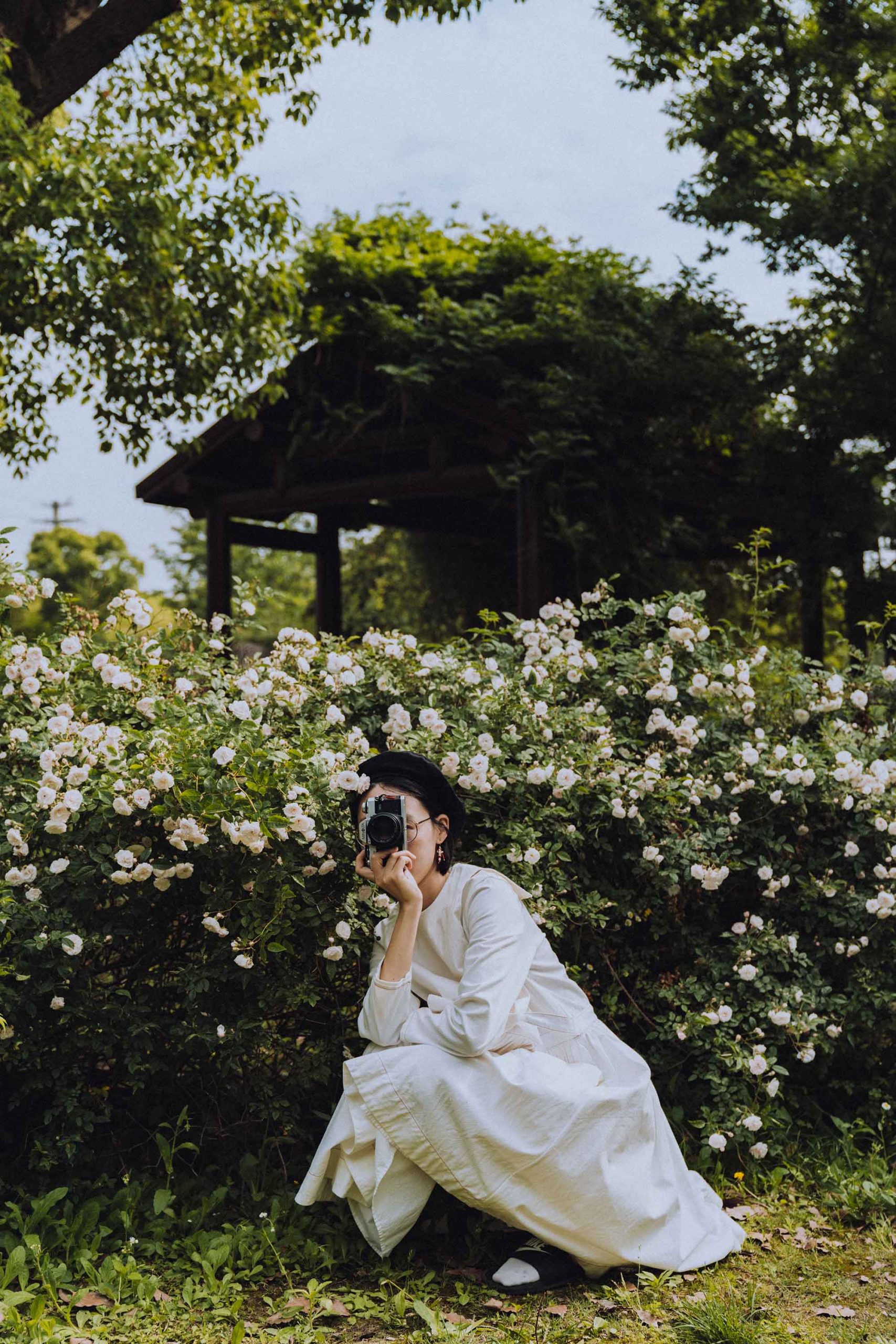 Introverted girl taking photos