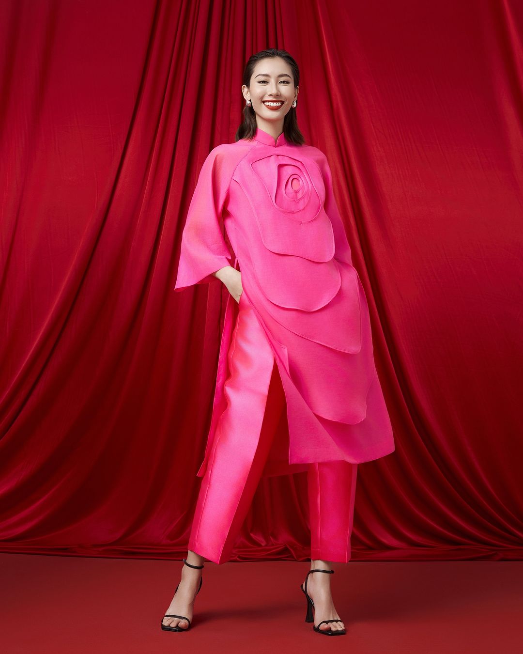 caostu áo dài tết màu hồng local brand