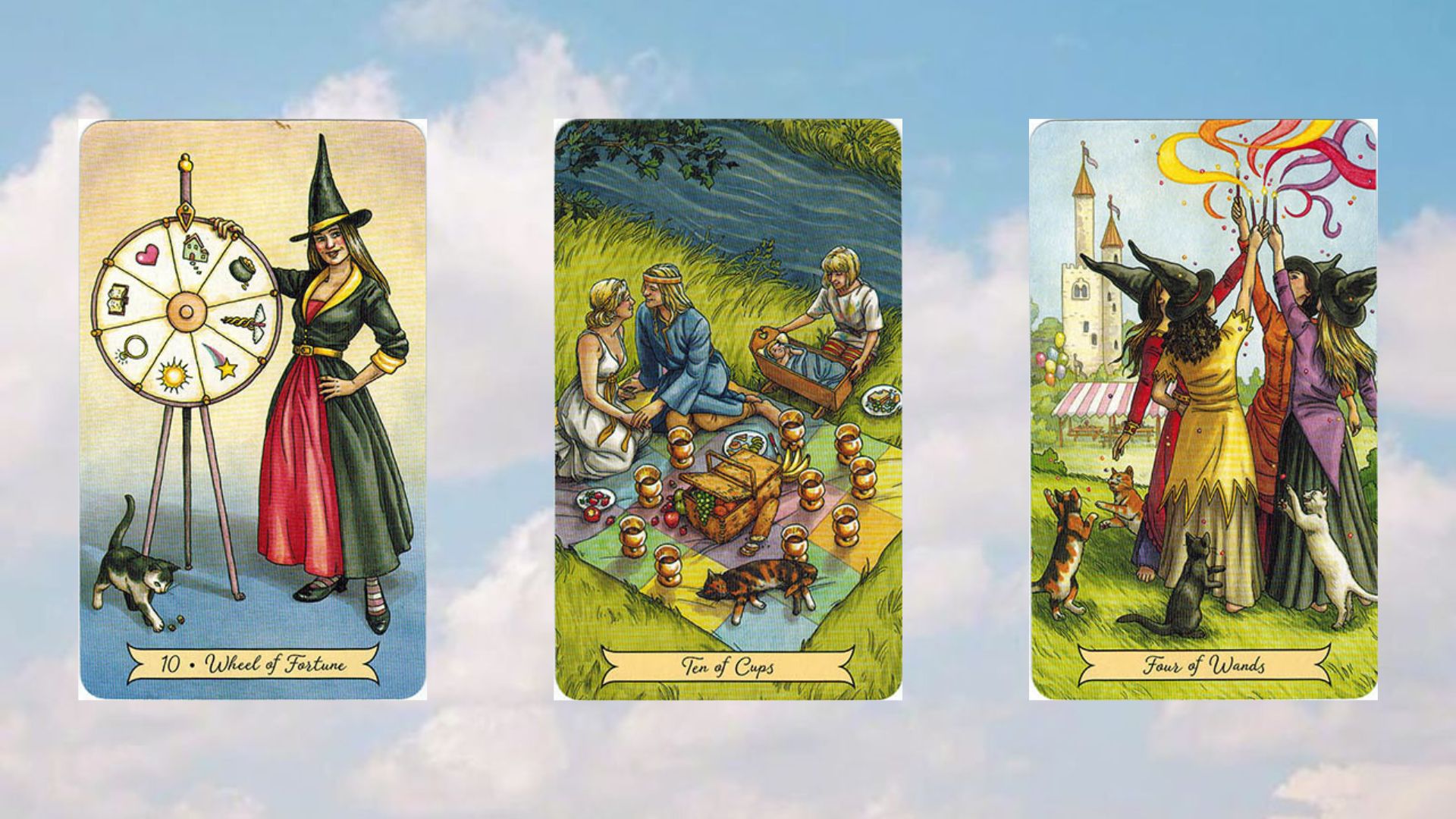 bói vui tuần mới bộ bài everyday witch tarot wheel of fortune - ten of cups - four of wands