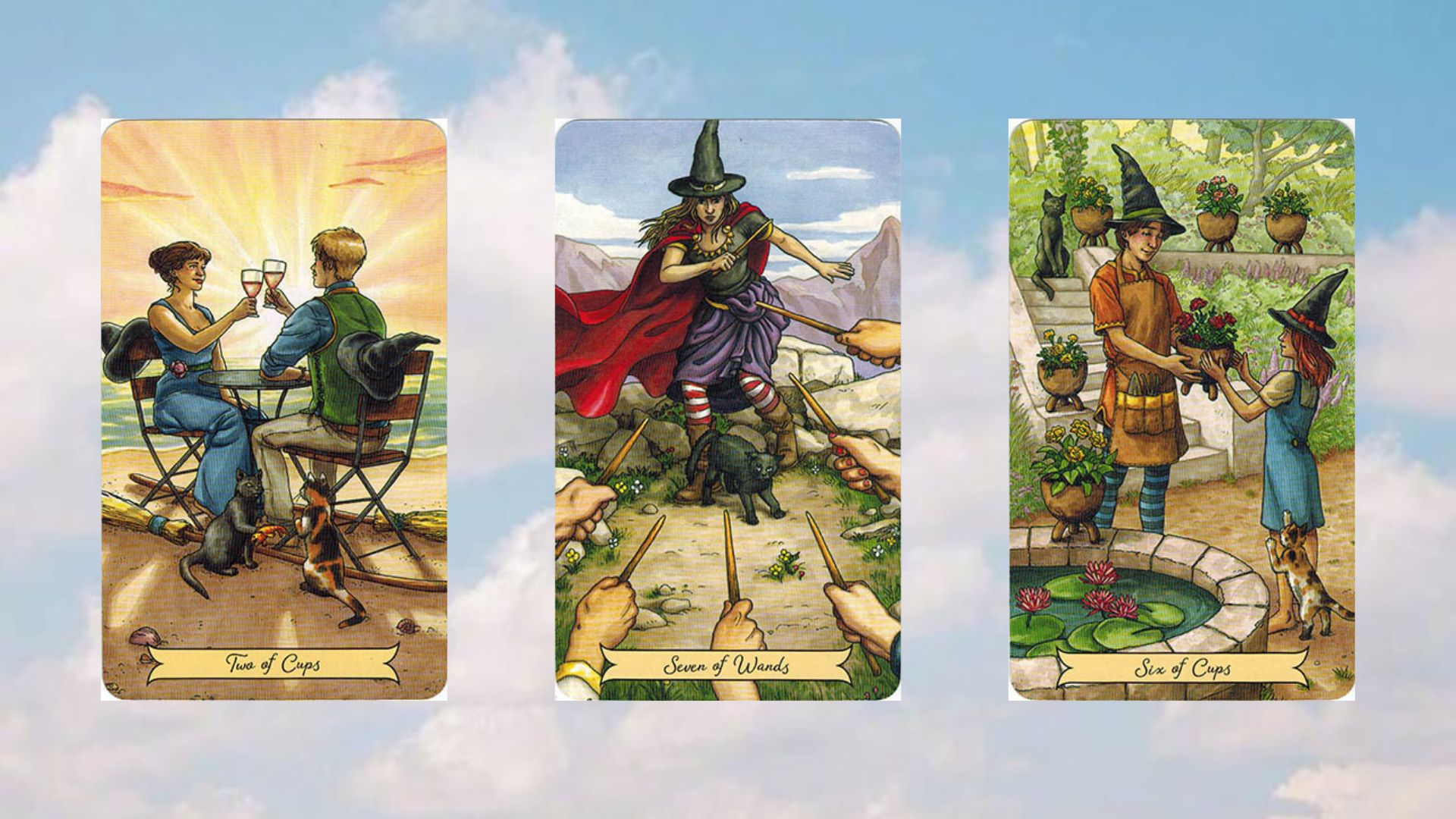 trải bài tarot two of cups -seven of wands - six of cups
