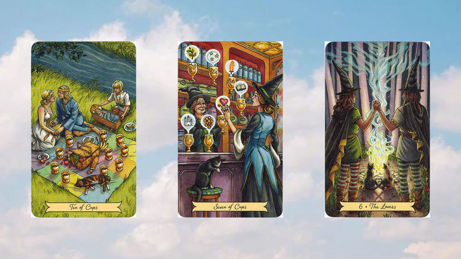 tụ bài tarot số 1 gồm có ten of cups - eight of cups - the lovers