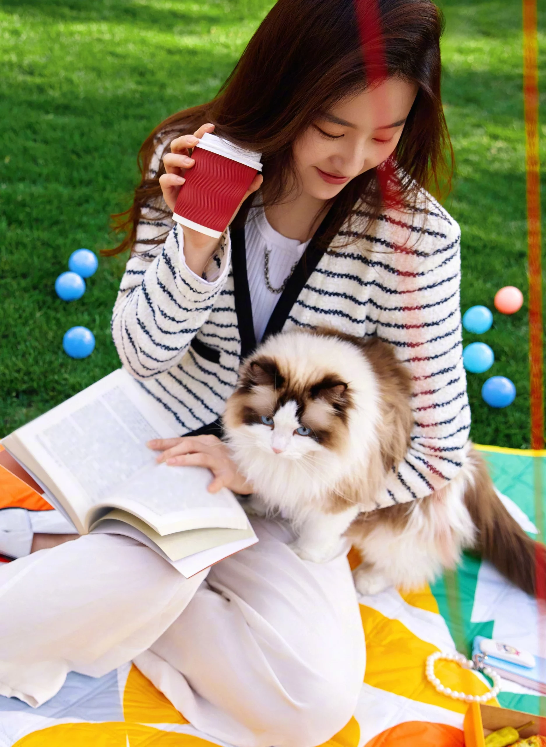 lưu diệc phi đọc sách bên mèo