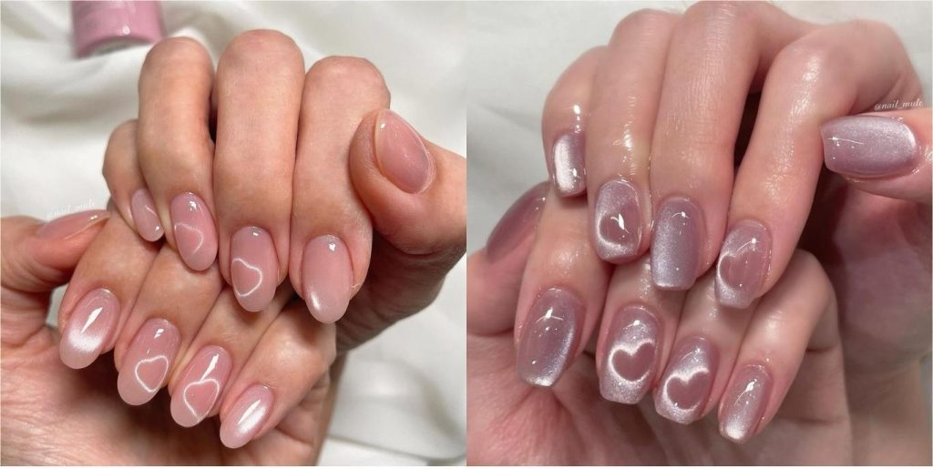 Mắt mèo - kiểu nail với đường vân sáng hình trái tim