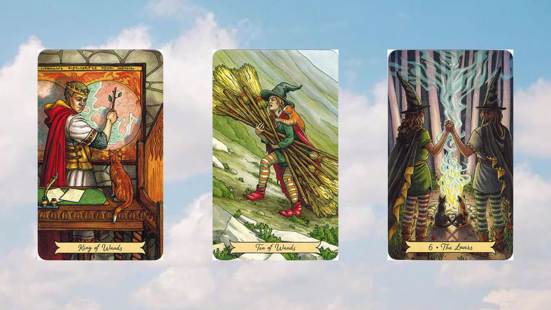 tụ bài tarot king of wands - ten of wands - the lovers