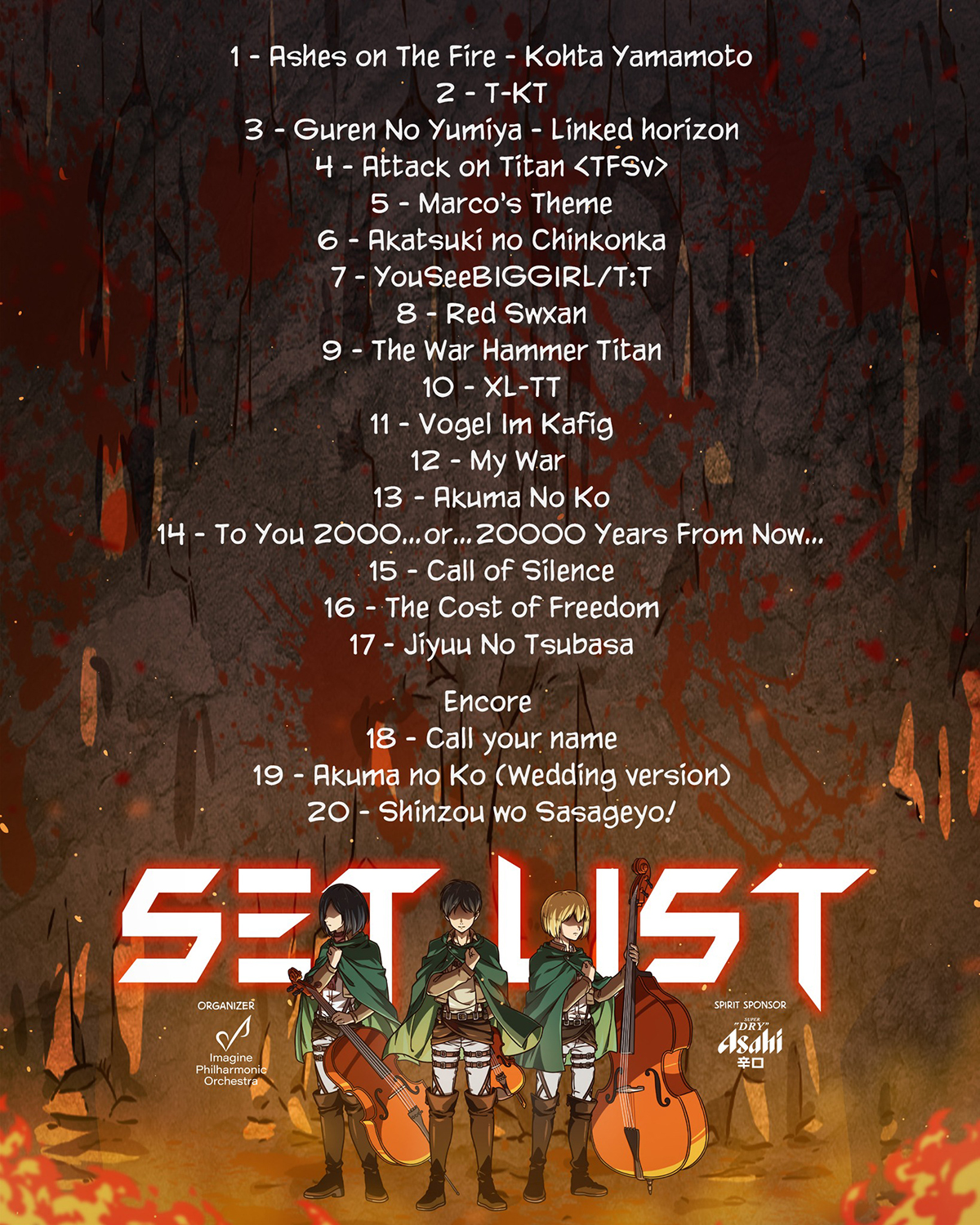 set list hòa nhạc attack on titan
