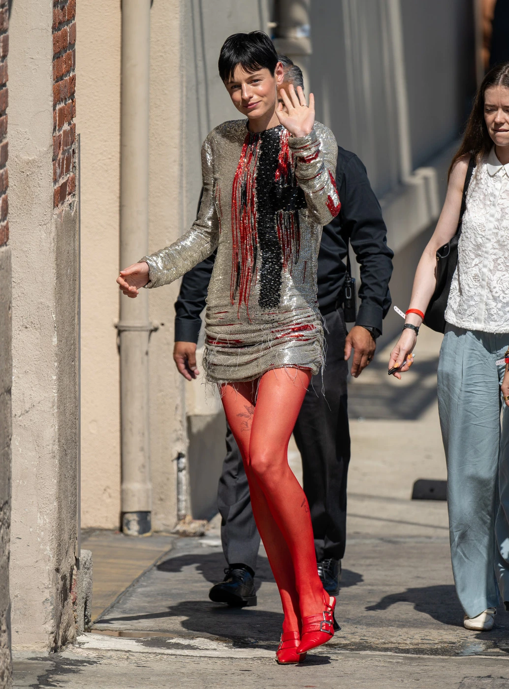 emma corrin - red tights