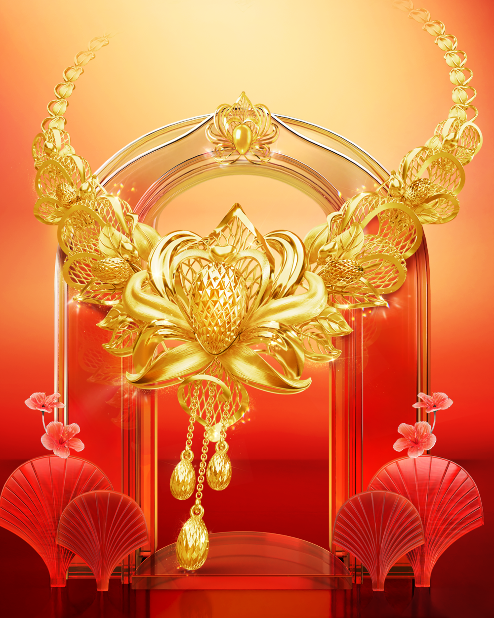 kiềng vàng hoạ tiết PNJ ngày cưới