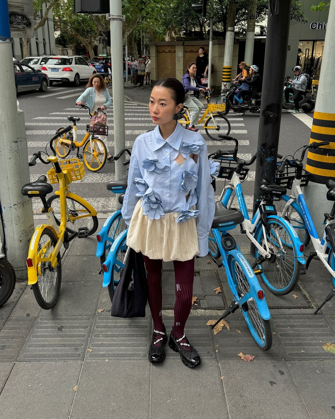 mjbypp áo sơ mi phối chân váy bí
