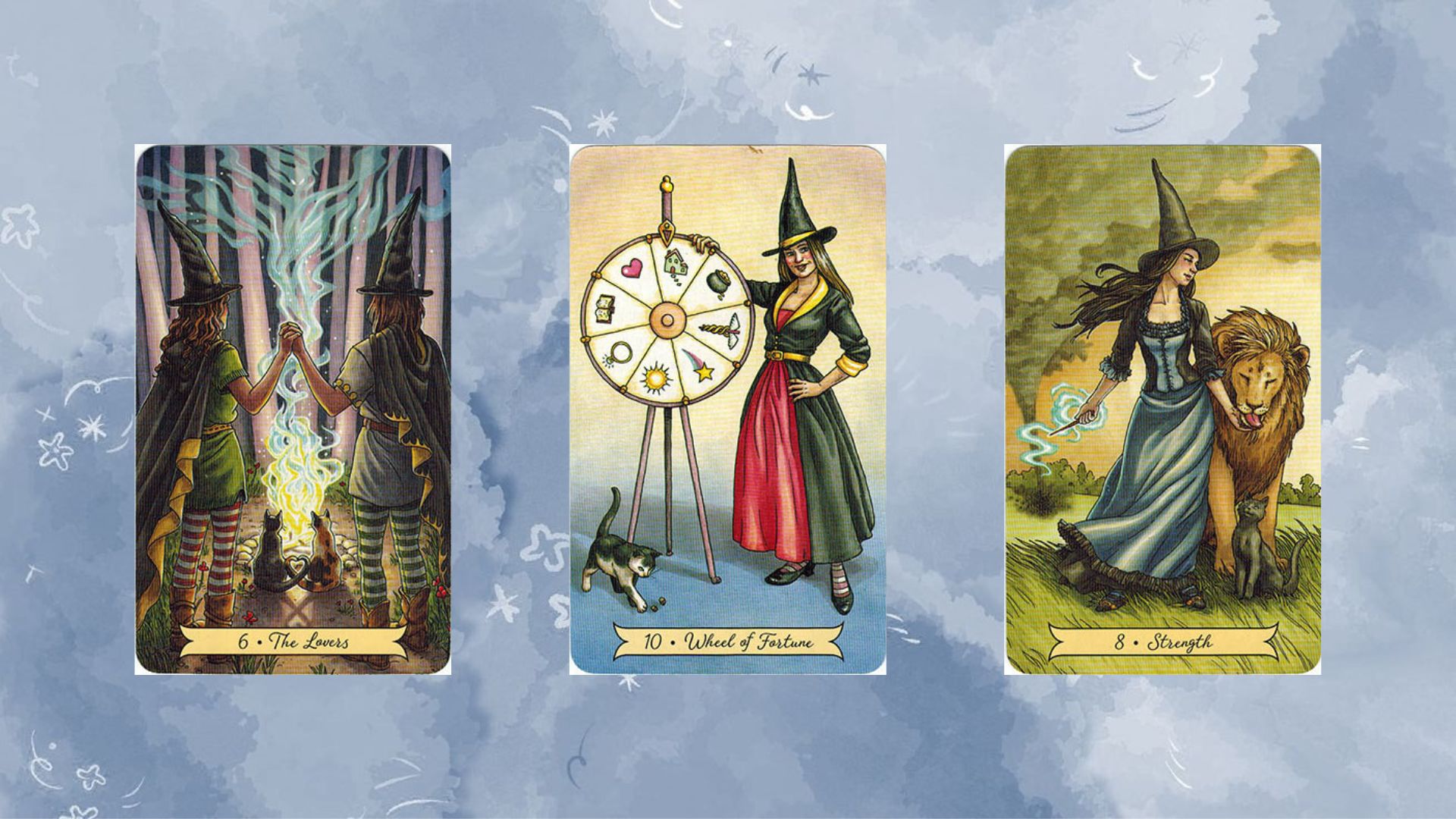 traỉ bài tarot The Lovers - Wheel of Fortune - The Strength